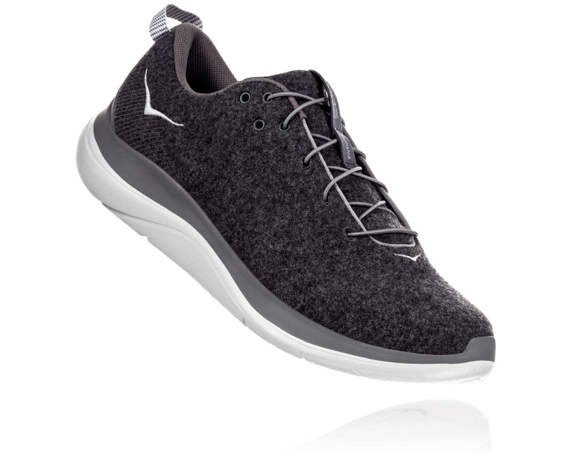 Hoka One One Hupana Flow Wool Philippines - Men's Wide Running Shoes - Dark Grey / Grey | FJ5897216